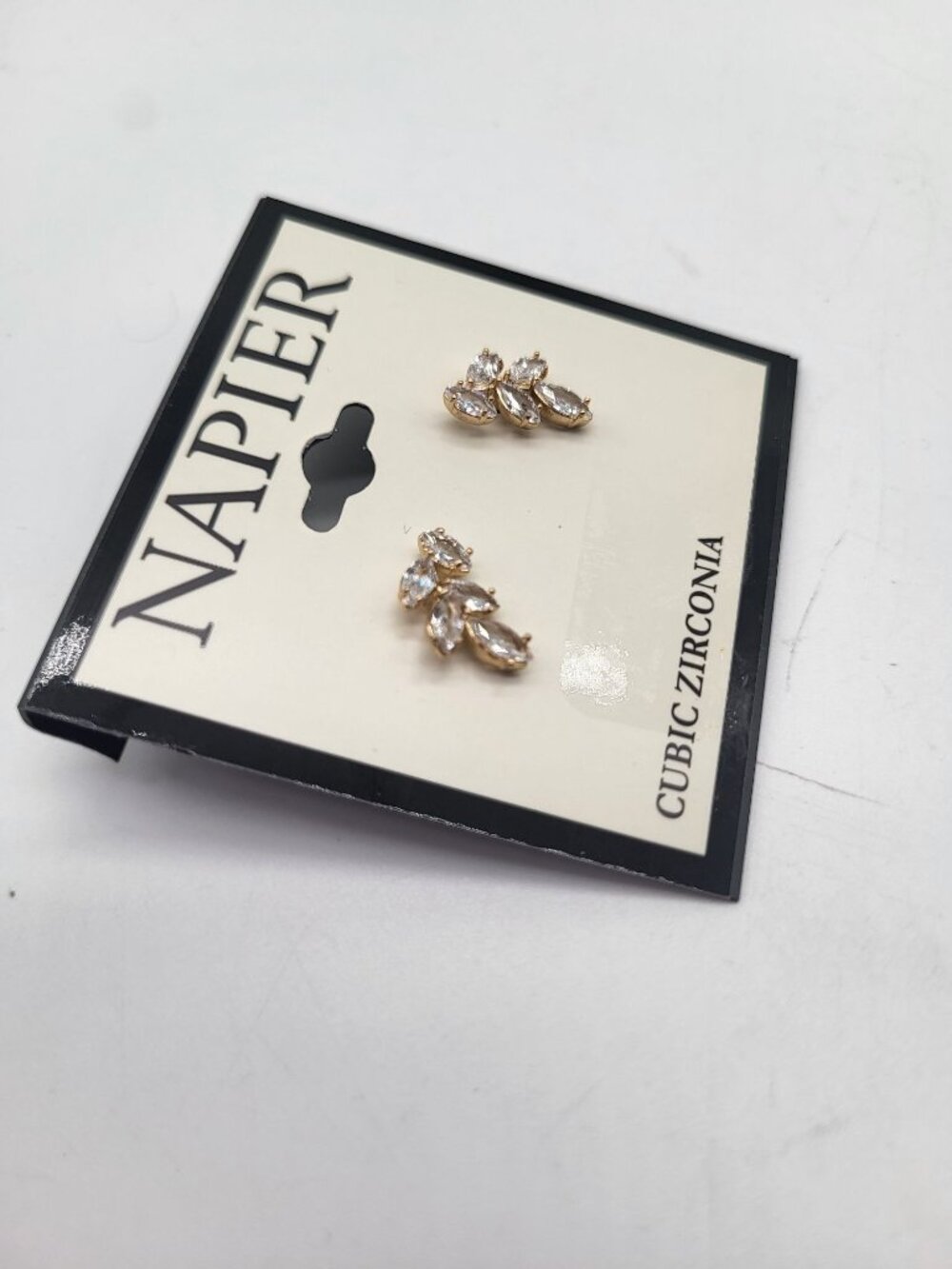 NAPIER Cubic Zirconia Tiny Leaf Cluster Earrings Minimalist Wedding Bridal Prom - Picture 2 of 4